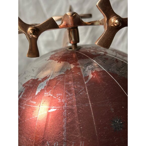Luxury Copper Airplane Globe — Rotating 8” World Map on Art Deco Aviation Stand - Picture 2 of 14